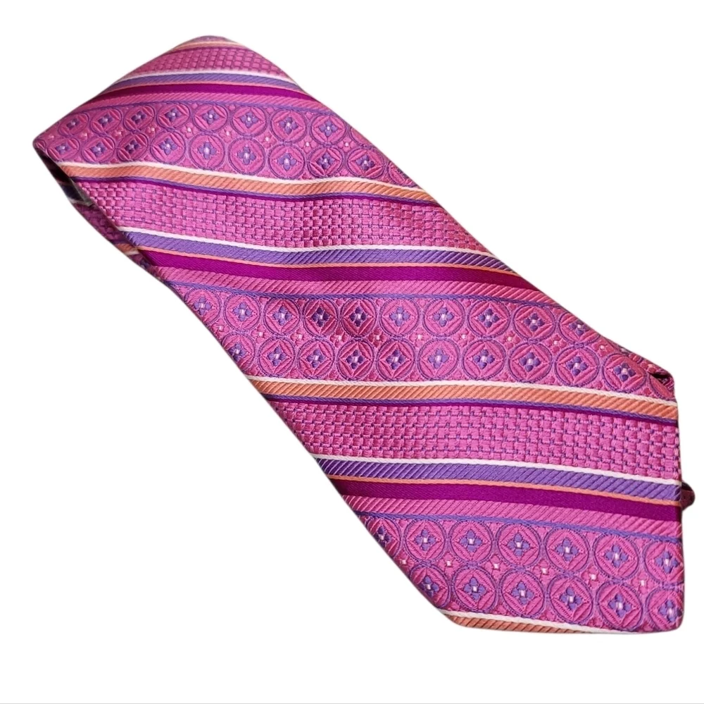 Jhane Barnes Tie 100% Silk Pink Purple Orange White Rasberry